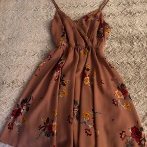 Floral Sleeveless Dress - Brown and Red